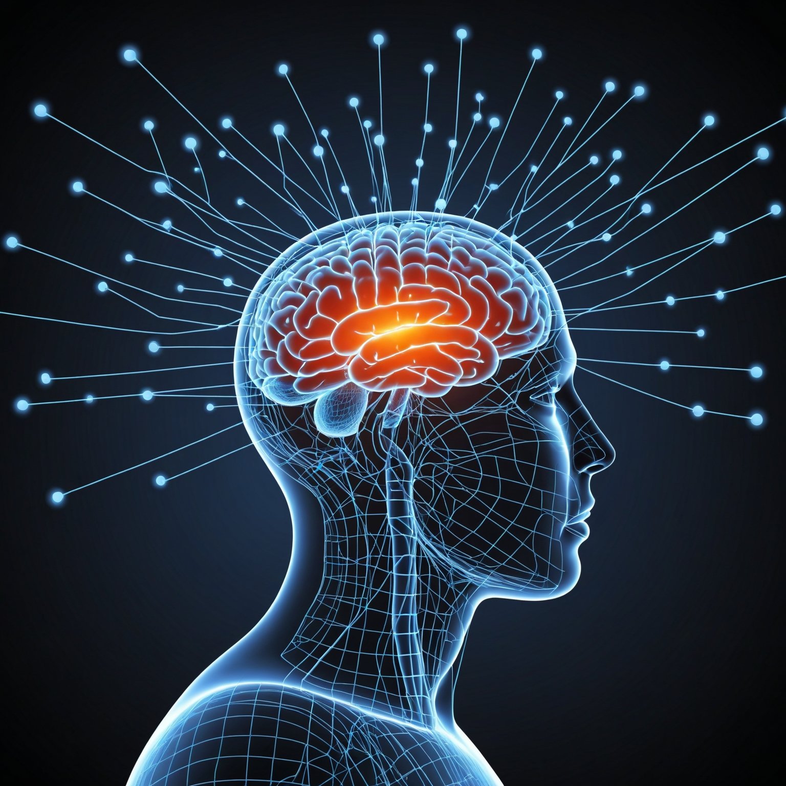 Wireframe illustration of a human head and glowing brain, representing the mind and rationality